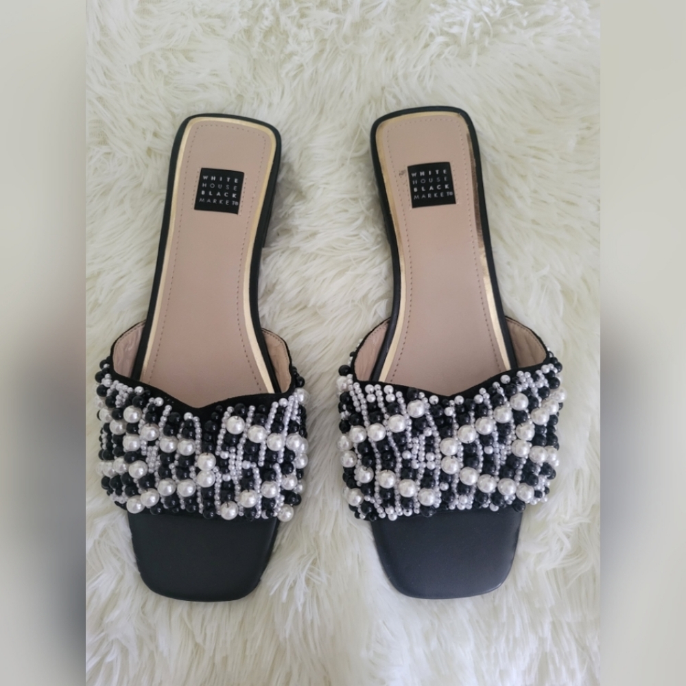 White House Black Market Faux Pearl Slide Sandals 8